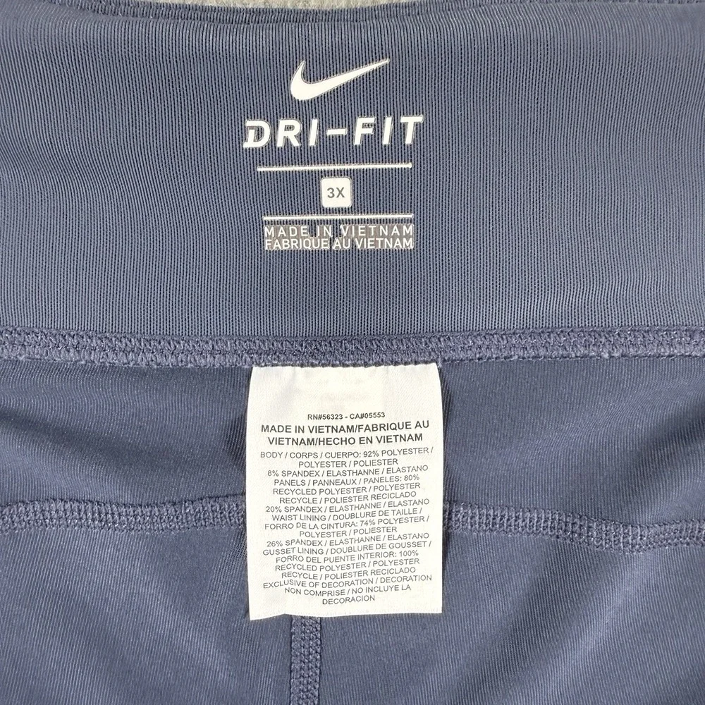 Nike Dri-FIT Womens 3X Navy Blue Cropped Athletic Leggings Mesh Panel Drawstring